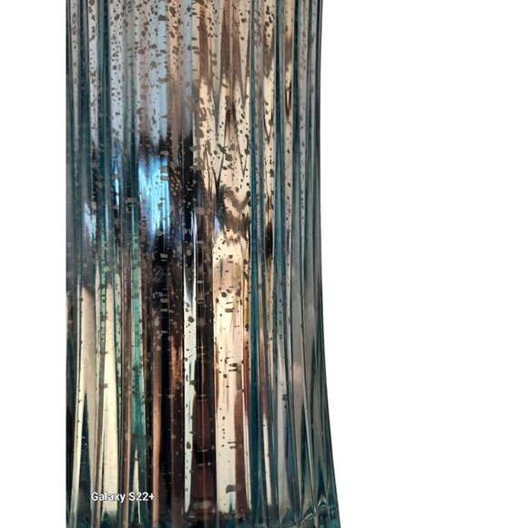 Ribbed Aqua Blue Mercury Glass Vase 11.5" Tall Decorative Accent Piece For Seasi - Picture 2 of 8